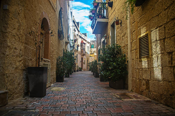 Old Streets and Houses in Birkirkara, Malta stock photo