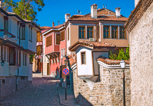 Old town alley. Plovdiv, Bulgaria stock photo