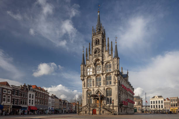 Old town hall in centre of Gouda, the Netherlands stock photo
