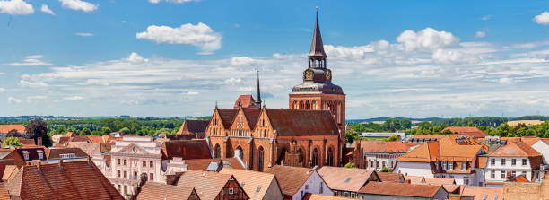 Old town of Güstrow with St. Mary's parish church (Germany) stock photo