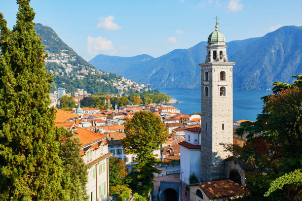 Old town of Lugano, canton of Ticino, Switzerland stock photo