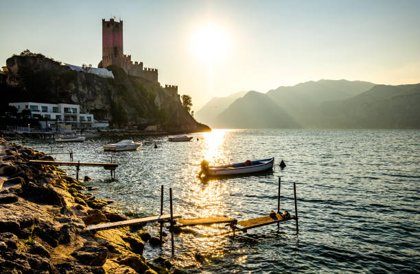 old town of Malcesine at the lake Garda stock photo