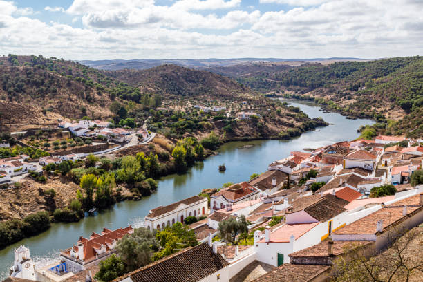 old town of Mertola with Guadiana river, Alentejo, Portugal stock photo