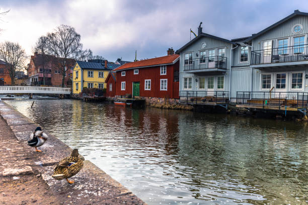 Norrtalje Sweden - April 1, 2017: Old town of Norrtalje, Sweden stock photo
