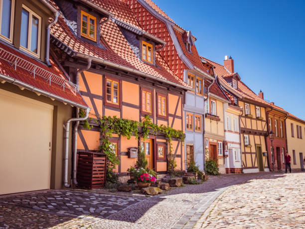 Old town of Quedlinburg in the Harz Mountains stock photo