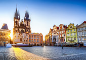 istock Old Town Square and Church of Our Lady before Týn in Prague at sunrise. Czech Republic 965384836