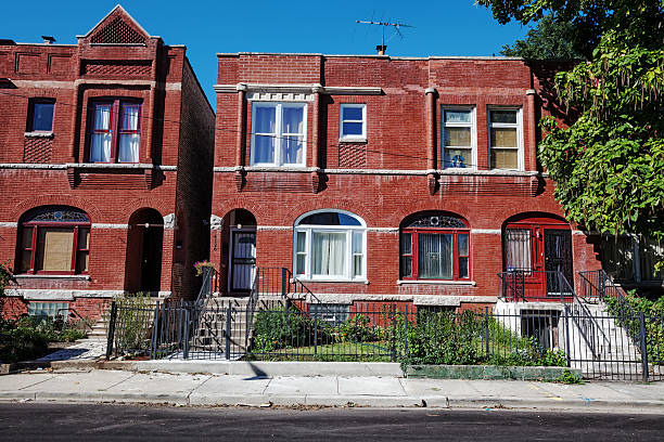 Old Victorian row houses in Oakland,  Chicago stock photo