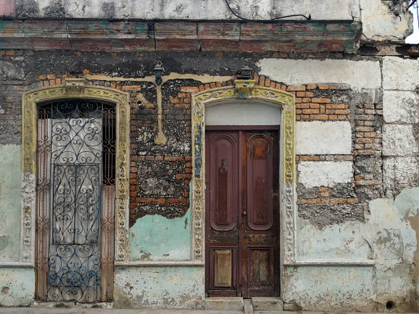 Old vintage house wall in Havana, Cuba stock photo