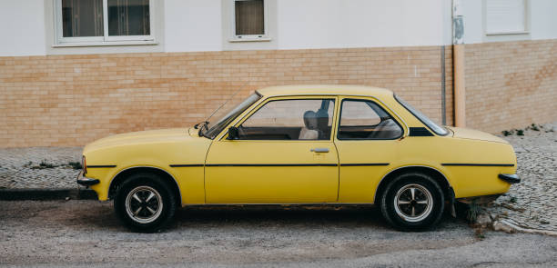 old, vintage, yellow on the street. stock photo