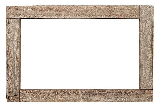 Old weathered natural wood border. stock photo