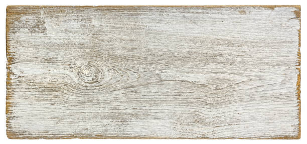 old weathered white textured wood panel background, isolated on white with clipping path. - wooden sign board against white imagens e fotografias de stock