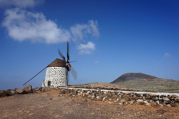 Old windmill in the Villaverde, Fuerteventura stock photo
