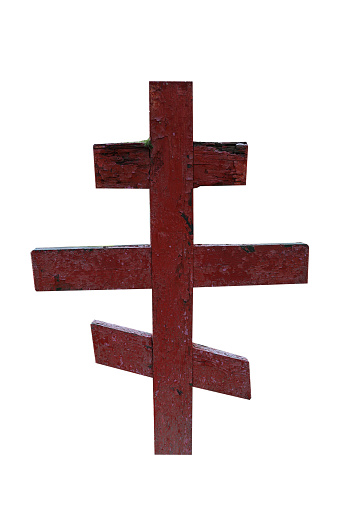 old wooden christian orthodox cross isolated on white background. High quality photo