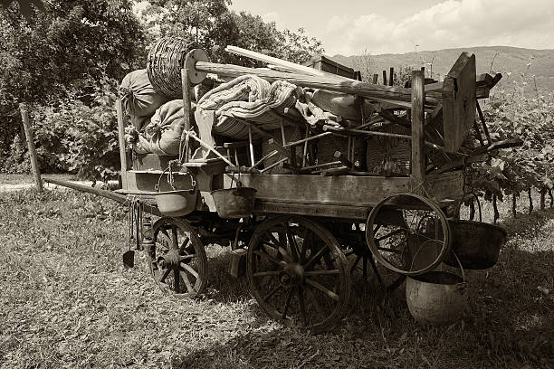 Old wooden farm Wagon - vintage style stock photo