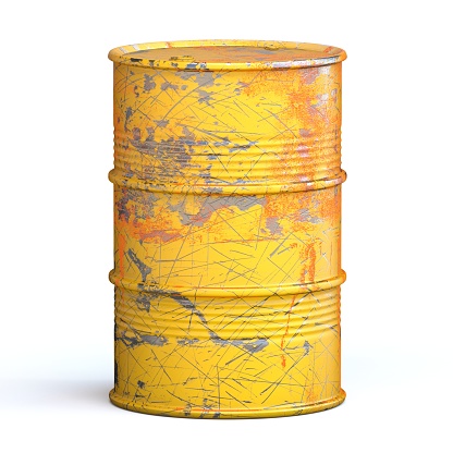 Old yellow oil barrel 3D rendering illustration isolated on white background