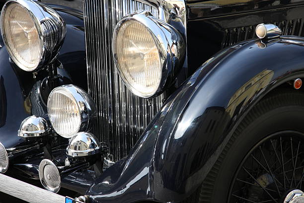 old-fashioned luxury black car stock photo