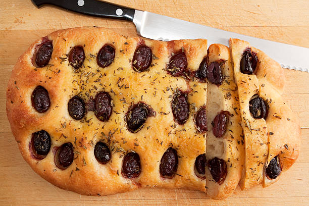 Olive and Rosemary Focaccia Bread stock photo