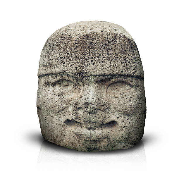 Olmec colossal head isolated on white Olmec Colossal Head from the ancient city of La Venta parque museo la venta stock pictures, royalty-free photos & images