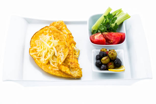 Omelet and Salad with Olives stock photo