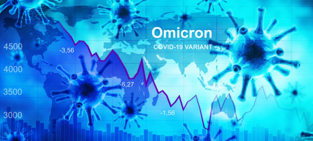 omicron covid-19 세계 경제에 변종 효과, 주식 시장의 그래프 - omicron covid 뉴스 사진 이미지