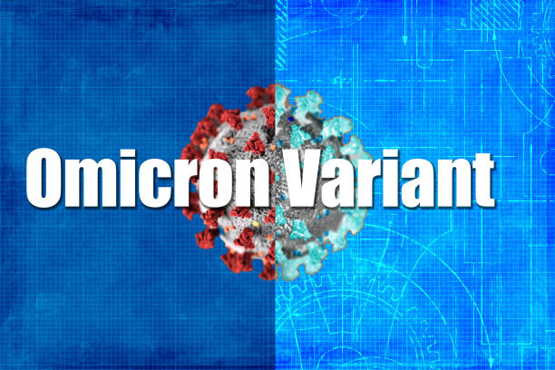 Omicron Variant B.1.1.529 - covid-19 concept with blueprint stock photo
