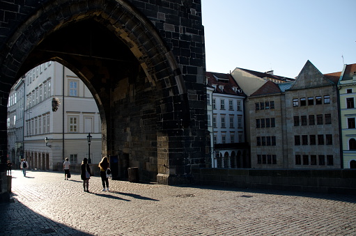 On A Fall Morning In Prague Sun Rises Through The Arc Gate