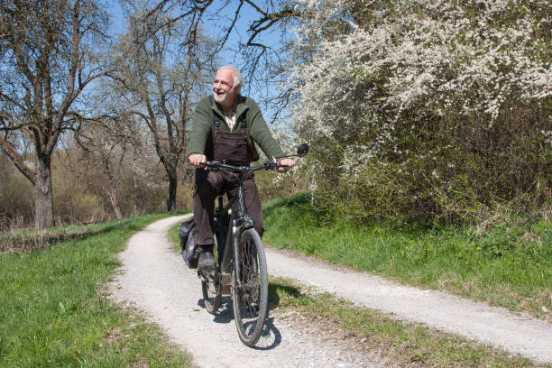 On the road by bike and enjoying the spring. stock photo