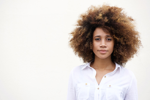 One African American Woman With Curly Hair Stock Photo - Download Image ...