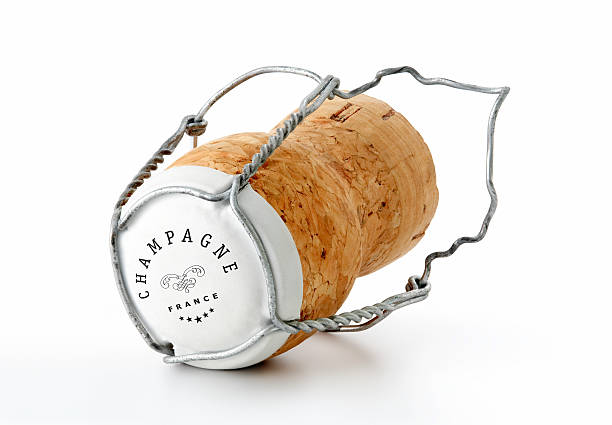 one champagne cork (serie of images) - kurk stockfoto's en -beelden