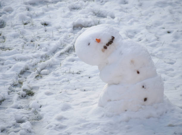 One Eyed Melting Snowman One Eyed Melting Snowman Leaned to the Side melting snow man stock pictures, royalty-free photos & images