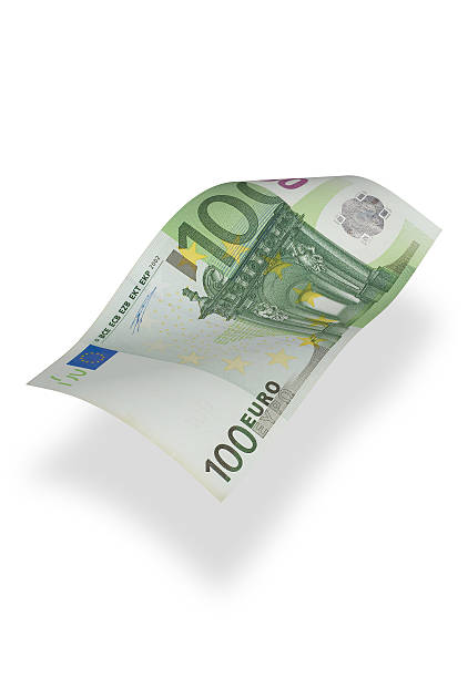 nota de cem euros (isolado - notas euros voar imagens e fotografias de stock