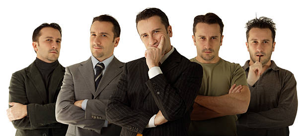 One man Company Team of five. Same model. same person different outfits stock pictures, royalty-free photos & images