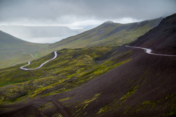One of the many mountain passes in the Westfjords stock photo