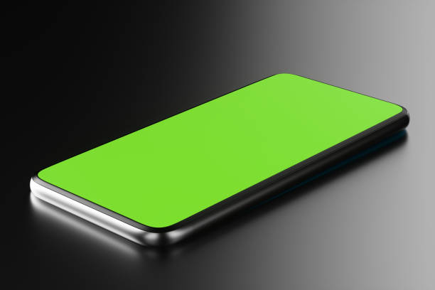 One smartphone with chroma key screen on a black background. 3d rendering illustration stock photo