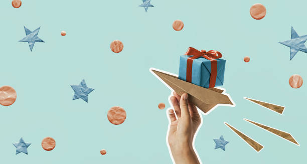 Online shopping concept, gift delivery. stock photo