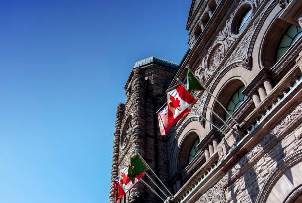 TORONTO - APRIL 18: Ontario Legislative Building on April 18, 2015 in Toronto. It was designed by architect Richard A. Waite; its construction begun in 1886 and it was opened in 1893. TORONTO - APRIL 18: Ontario Legislative Building on April 18, 2015 in Toronto. It was designed by architect Richard A. Waite; its construction begun in 1886 and it was opened in 1893. university of toronto stock pictures, royalty-free photos & images