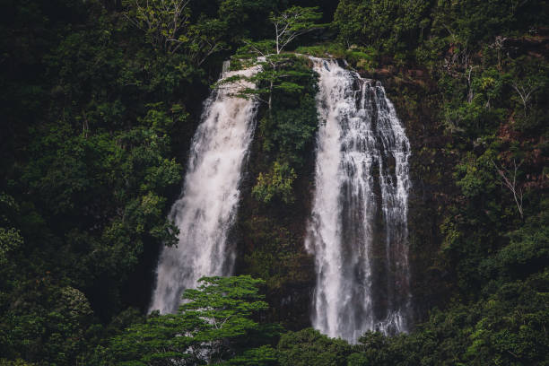 Opaeka`a Falls tropical waterfall on the island of Kauai, Hawaii stock photo