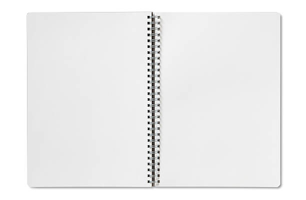 Open blank spiral notebook on a white background Open spiral notebook on white sketch pad stock pictures, royalty-free photos & images