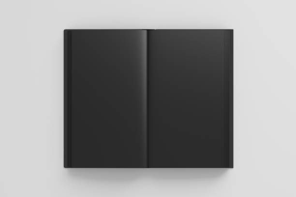 Open book isolated Open book with black cover and blank black pages isolated on white background. Include clipping path. 3d render white pages directory stock pictures, royalty-free photos & images
