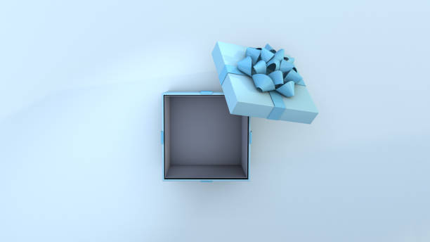 Open luxury blue gift box isolated stock photo