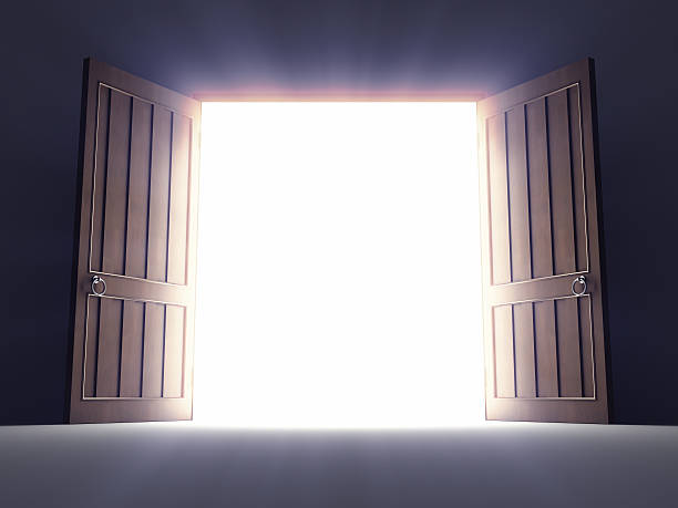 Open Old Doors Open old doors with light rays. open door stock pictures, royalty-free photos & images