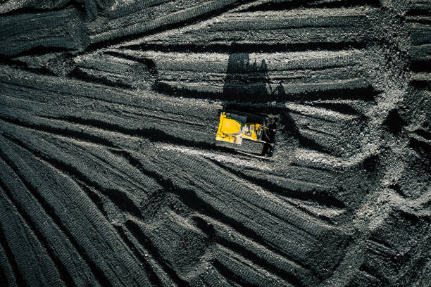 Open pit mine. Aerial view of extractive industry for coal. Top view. Photo captured with drone. stock photo