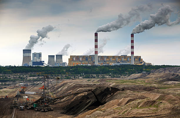 Open pit mine and power plant. stock photo