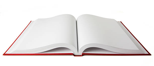 Open red book with blank white pages on a white background stock photo