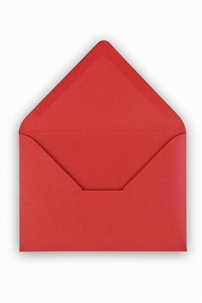 Open red envelope on white background. stock photo
