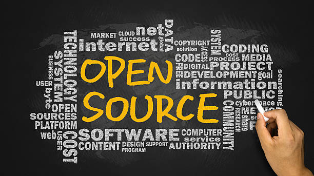open source handwritten with related word cloud stock photo