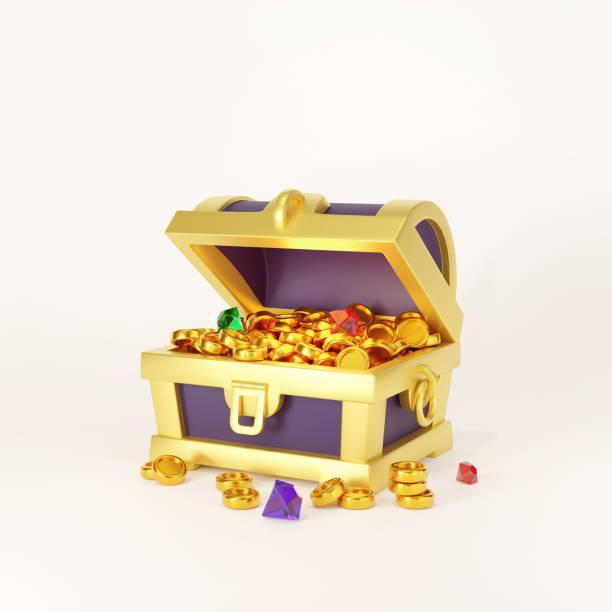 Opened treasure chest with coins. 3d render Opened treasure chest with coins. 3d render jewelry treasure chest gold crate stock pictures, royalty-free photos & images