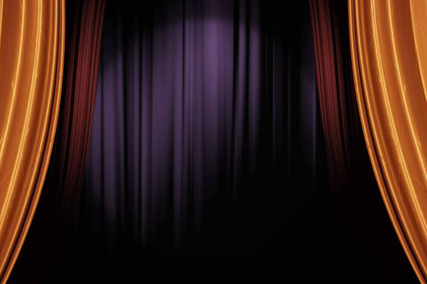 öffnen sie goldene und rote bühnenvorhänge im dunklen theater für einen live-performance-hintergrund - circus stock-fotos und bilder