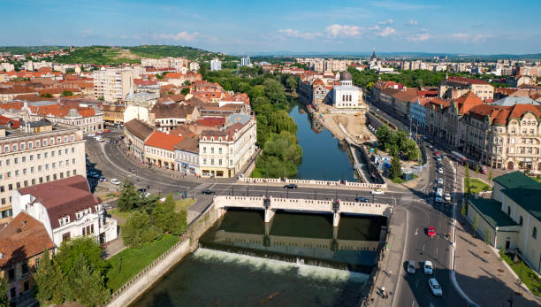 Oradea panorama from above the city hall tower stock photo