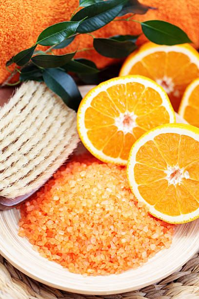 orange bath salt stock photo